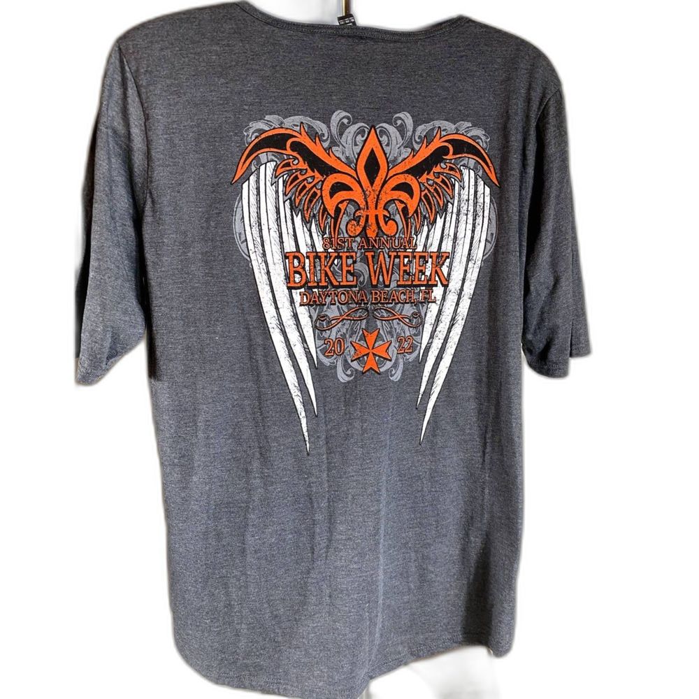 BIKE WEEK 81st Daytona Beach 2022 Gray Wings Graphic T Shirt  Ladies 2XL